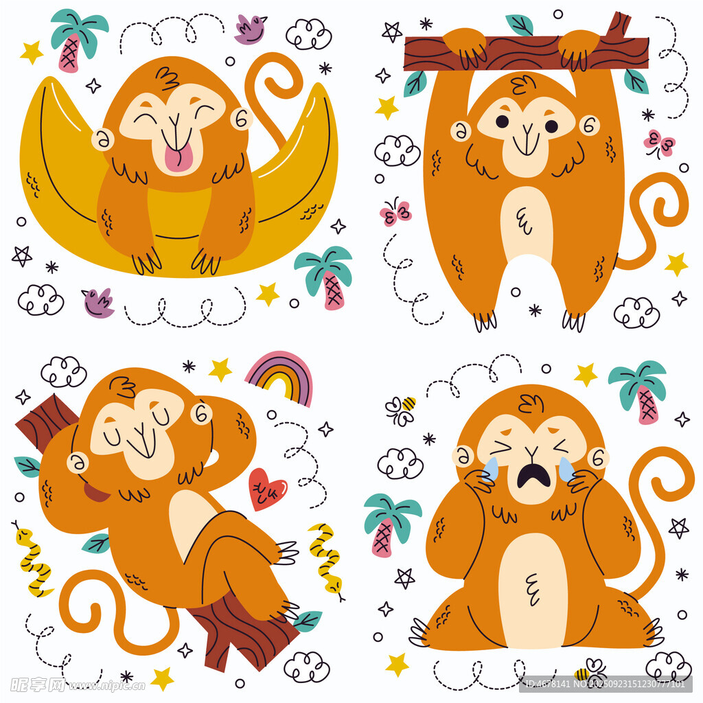 可愛(ài)猴子貼紙圖案設(shè)計(jì)