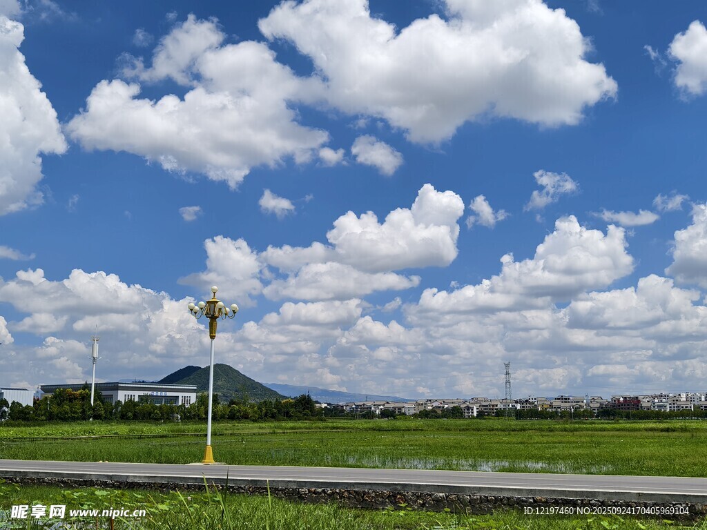 藍天白云下的開闊田野