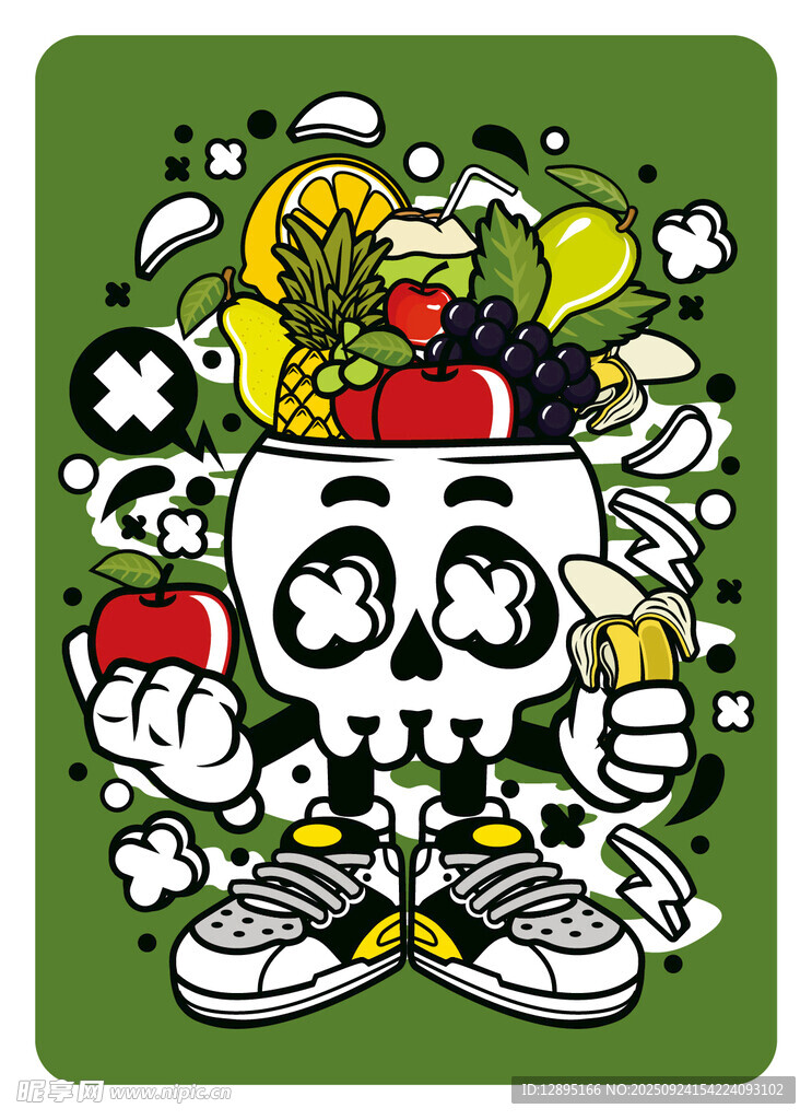 骷髏與蔬果的趣味插畫