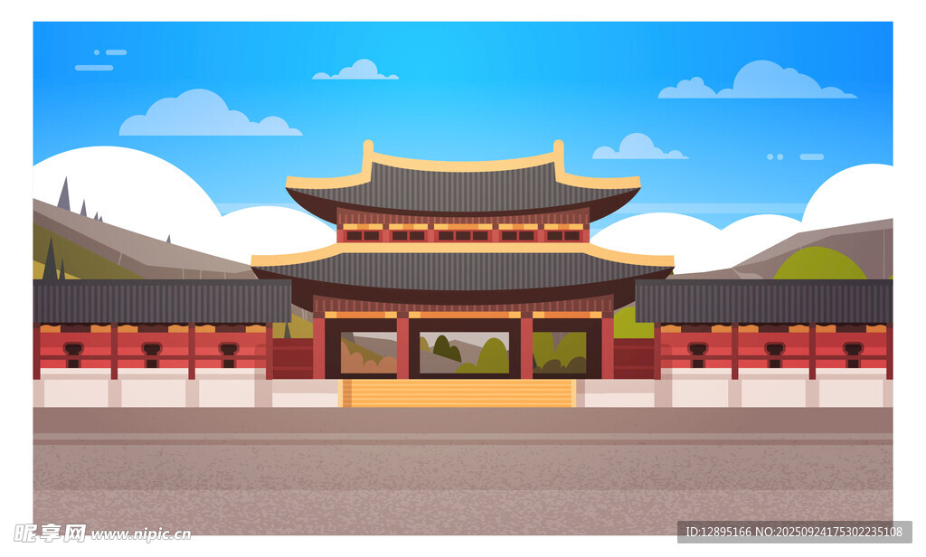 中式古建筑大門景觀