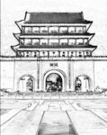 手繪中式古建筑城樓線稿