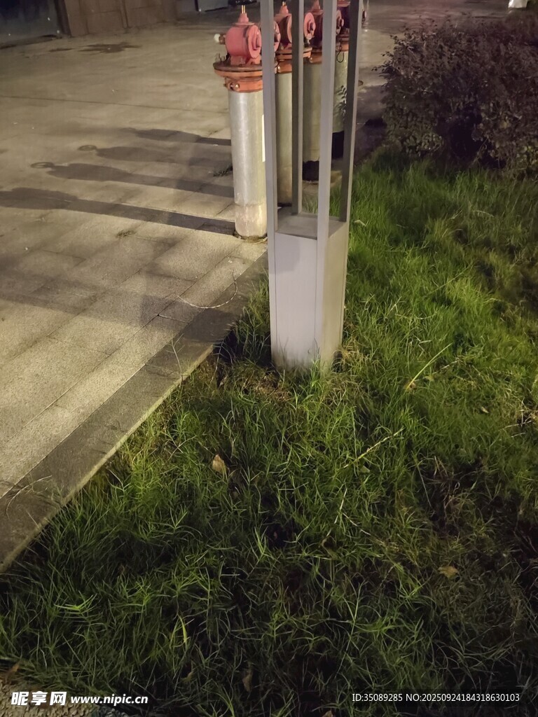 草坪中的白色柱狀設(shè)施