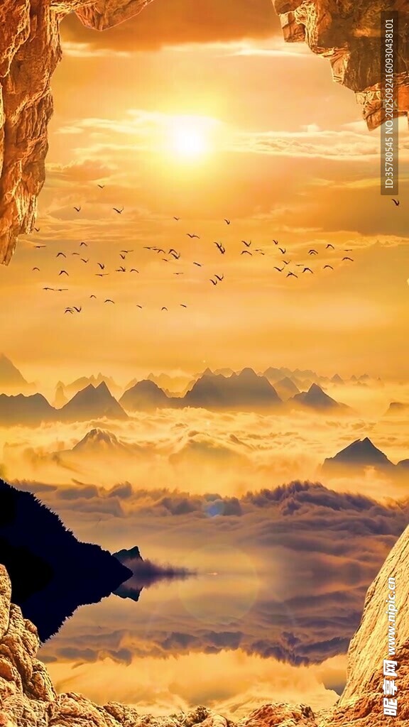 壯麗山景日出圖