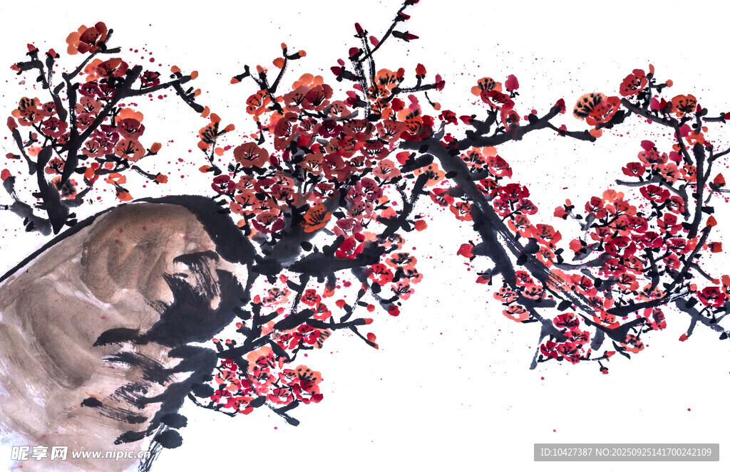 水墨紅梅圖