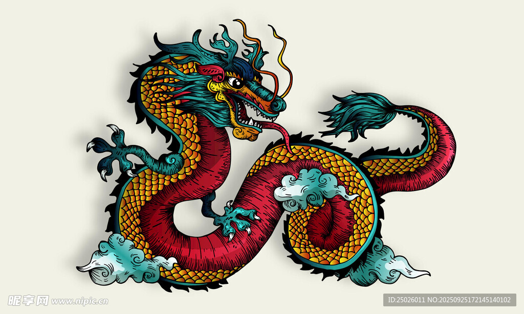 彩色傳統(tǒng)龍形刺繡圖案