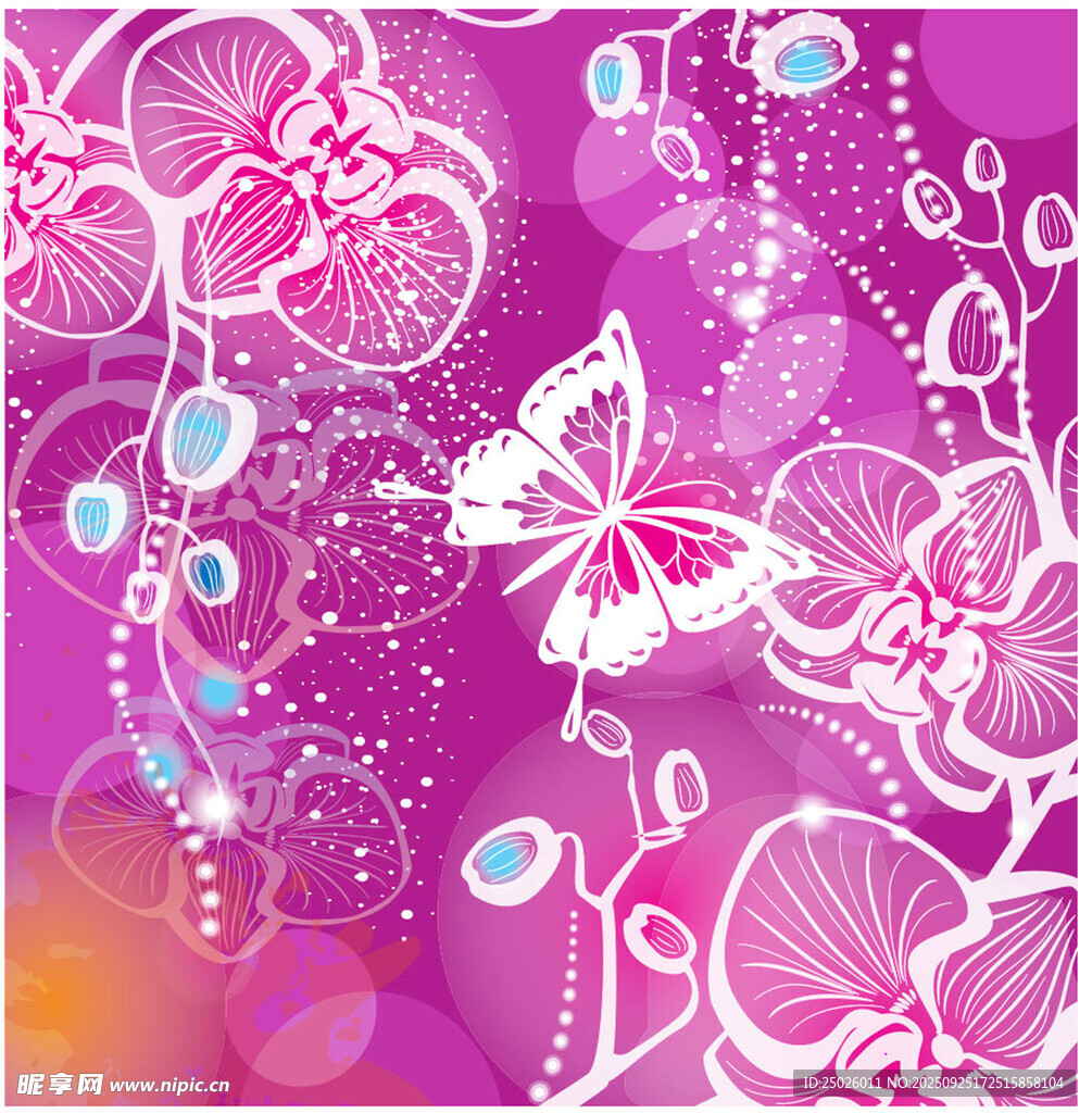 夢(mèng)幻紫色花卉蝴蝶背景圖