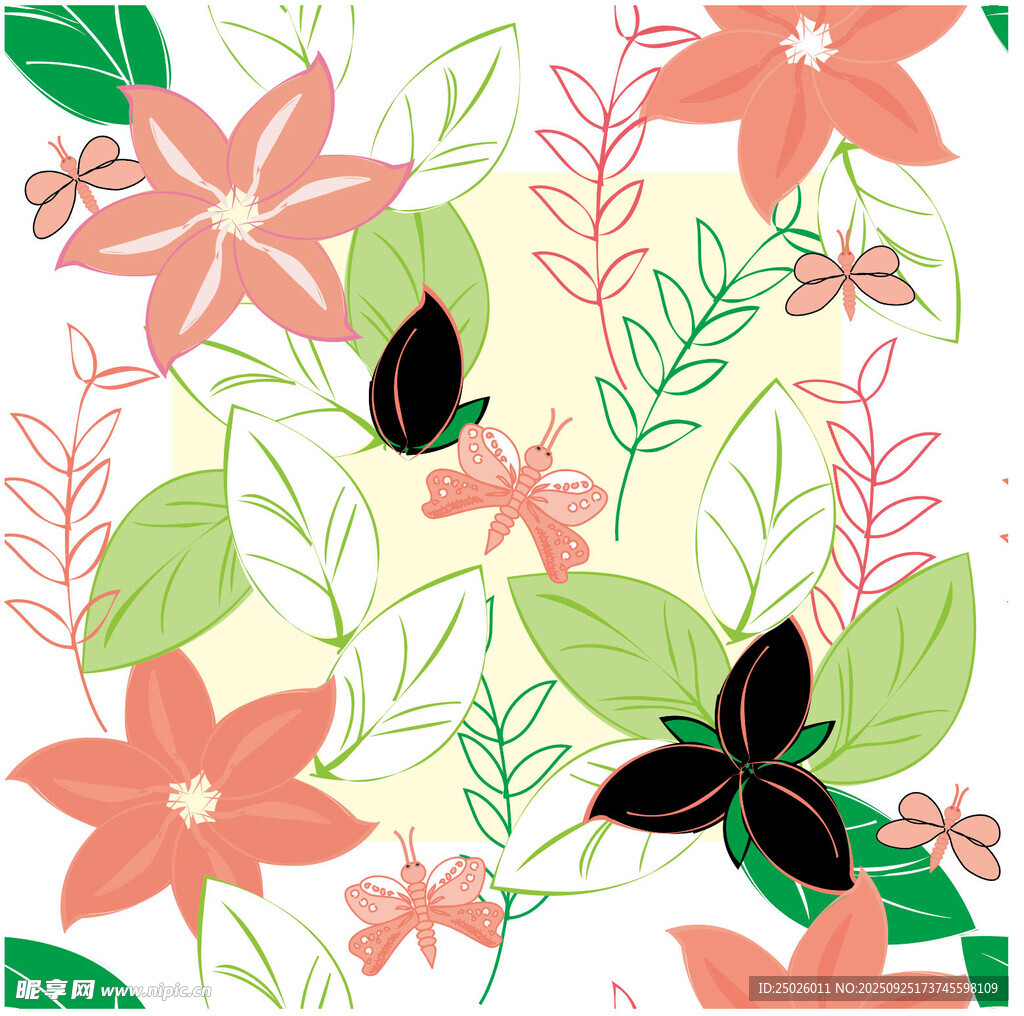 花卉蝴蝶清新插畫圖案