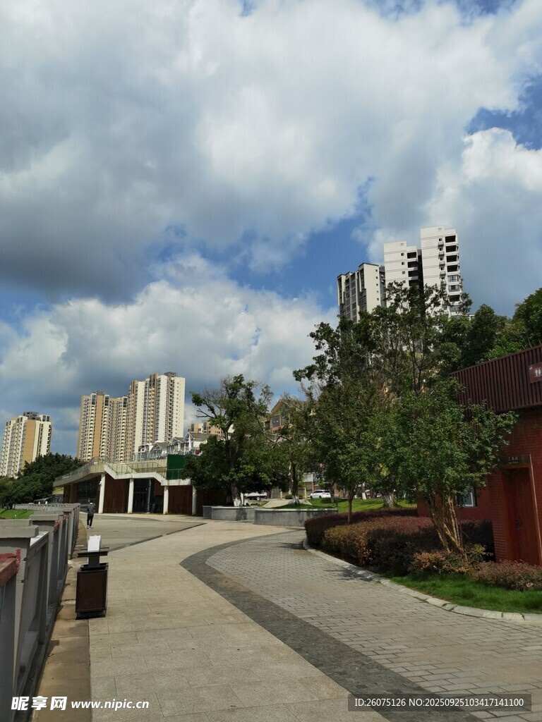 城市步道旁的景致