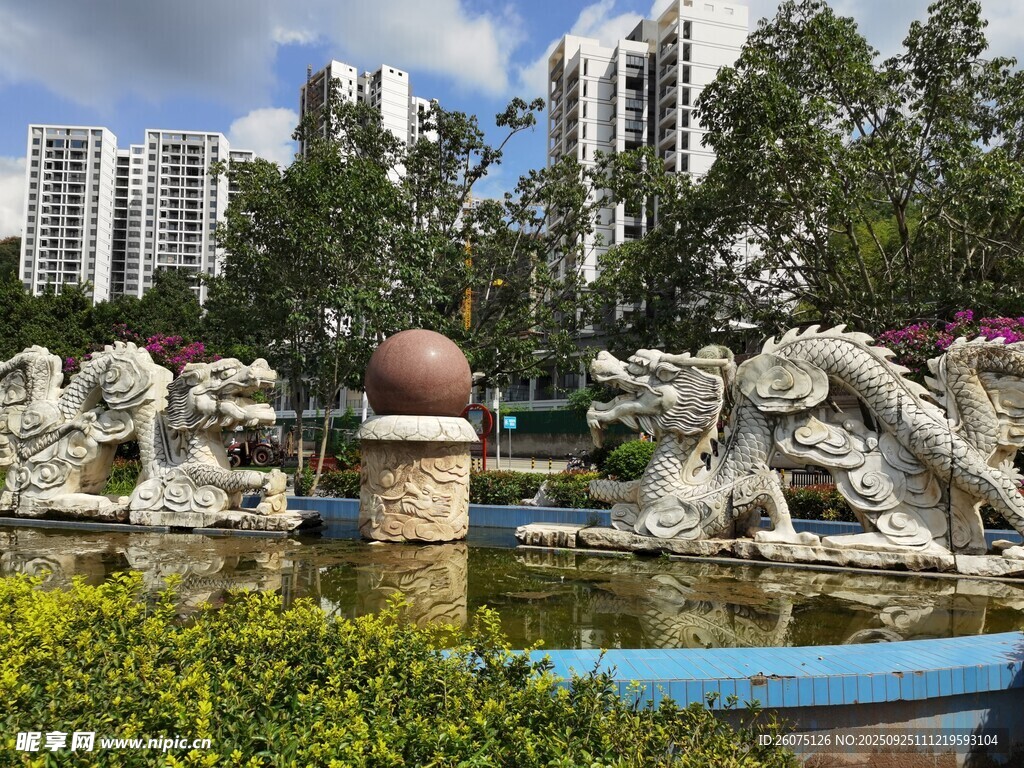 城市園林中的精美龍形雕塑