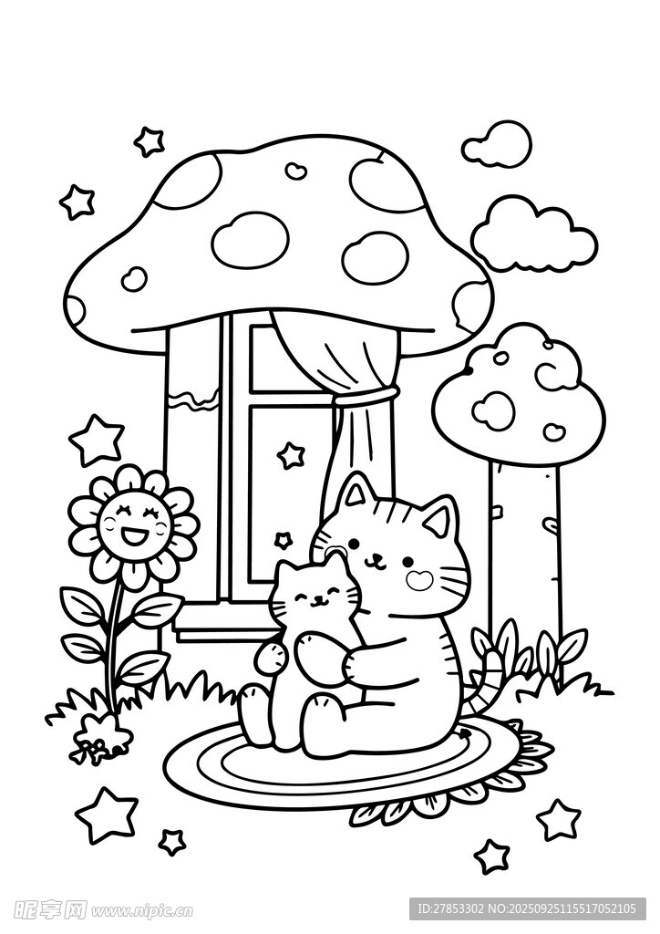 蘑菇屋下的可愛貓咪