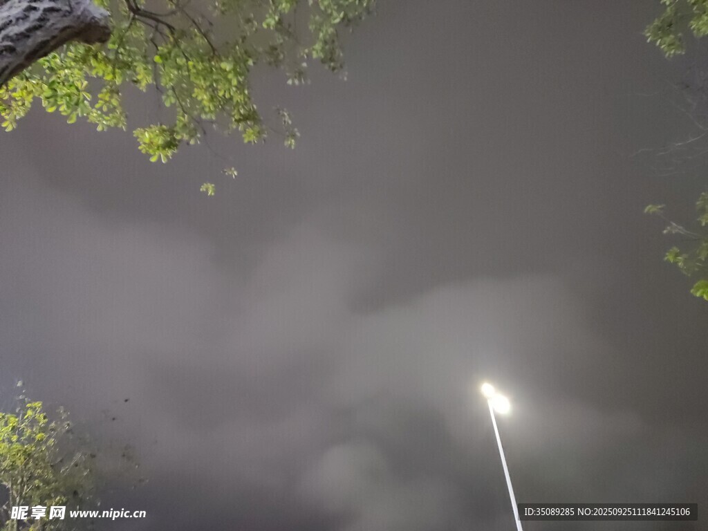 雨夜路燈下的朦朧景象