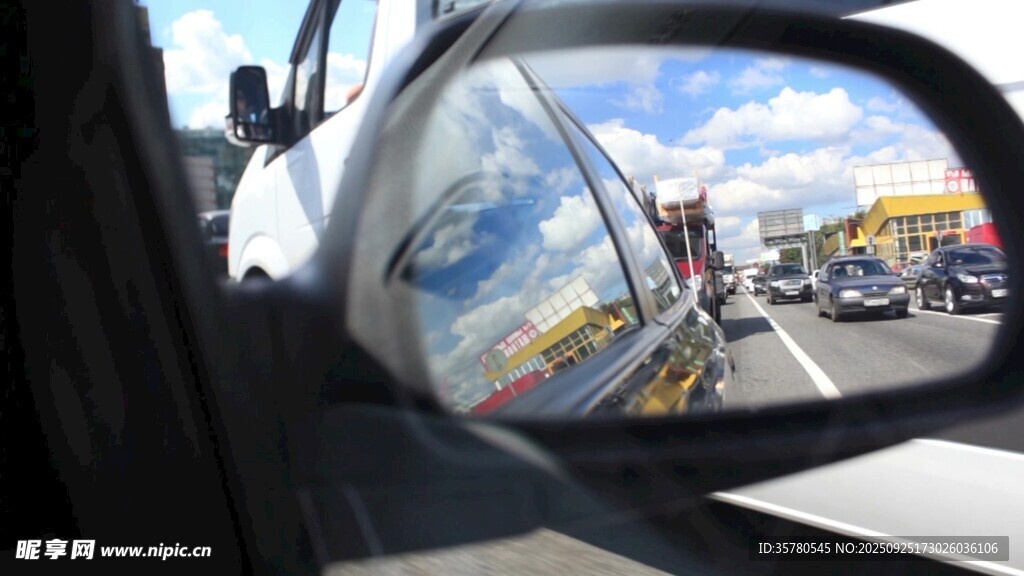 車后視鏡中的街景