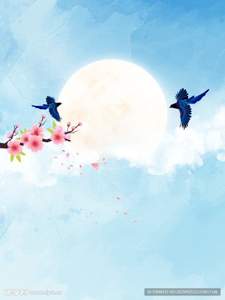 月下飛鳥伴繁花