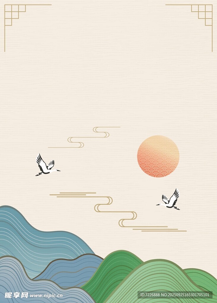 山水仙鶴背景