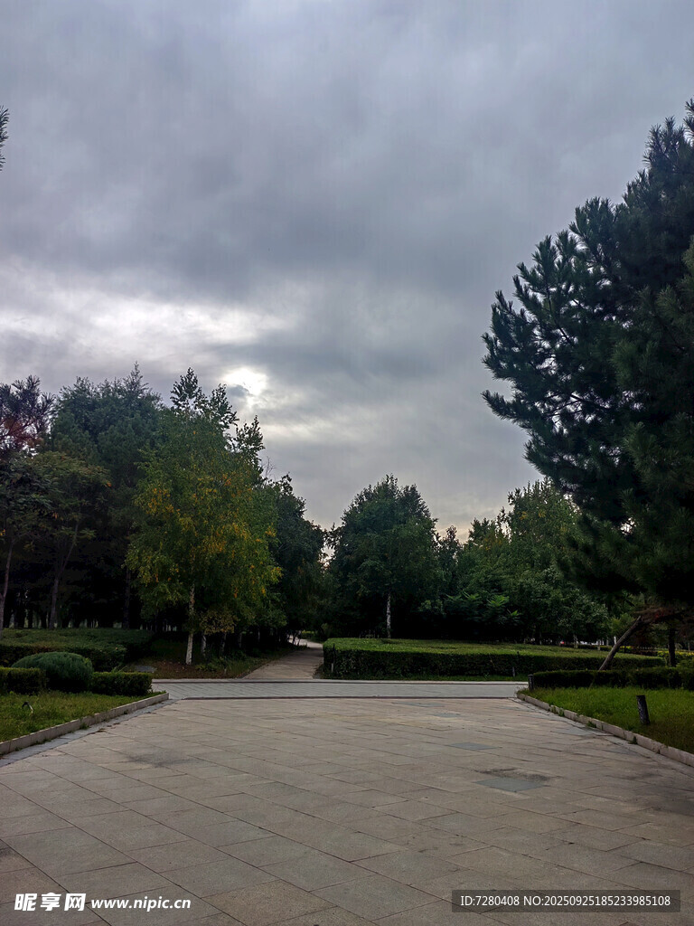 陰天時的靜謐公園小道