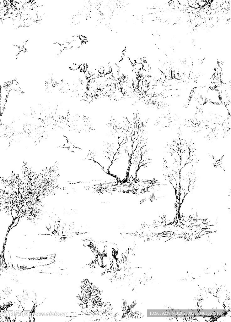 黑白手繪自然風(fēng)景圖案