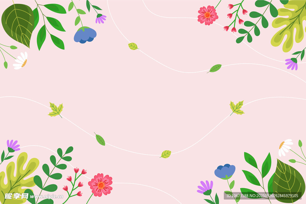 清新花卉綠葉背景圖案
