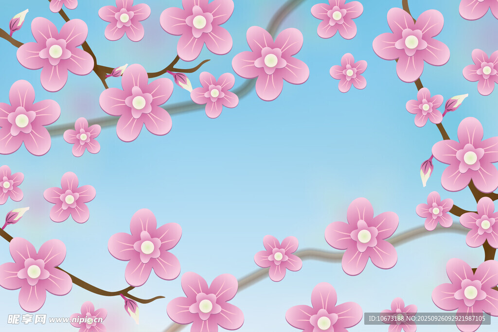 粉色櫻花裝點(diǎn)藍(lán)天背景