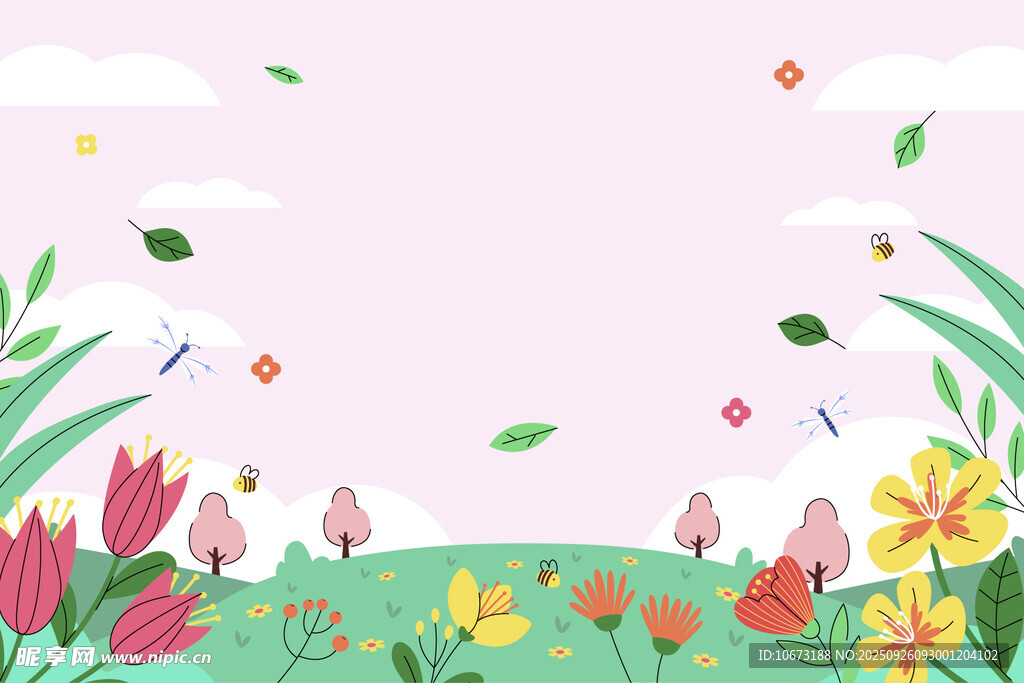 春日爛漫花海插畫