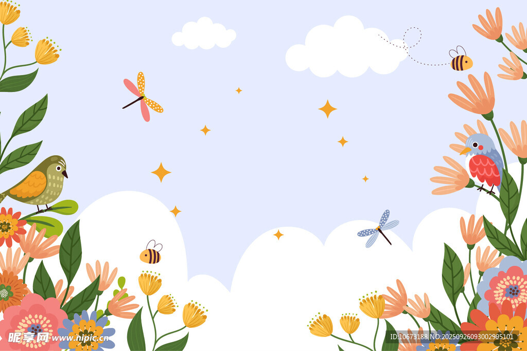 春日花叢中的靈動景象