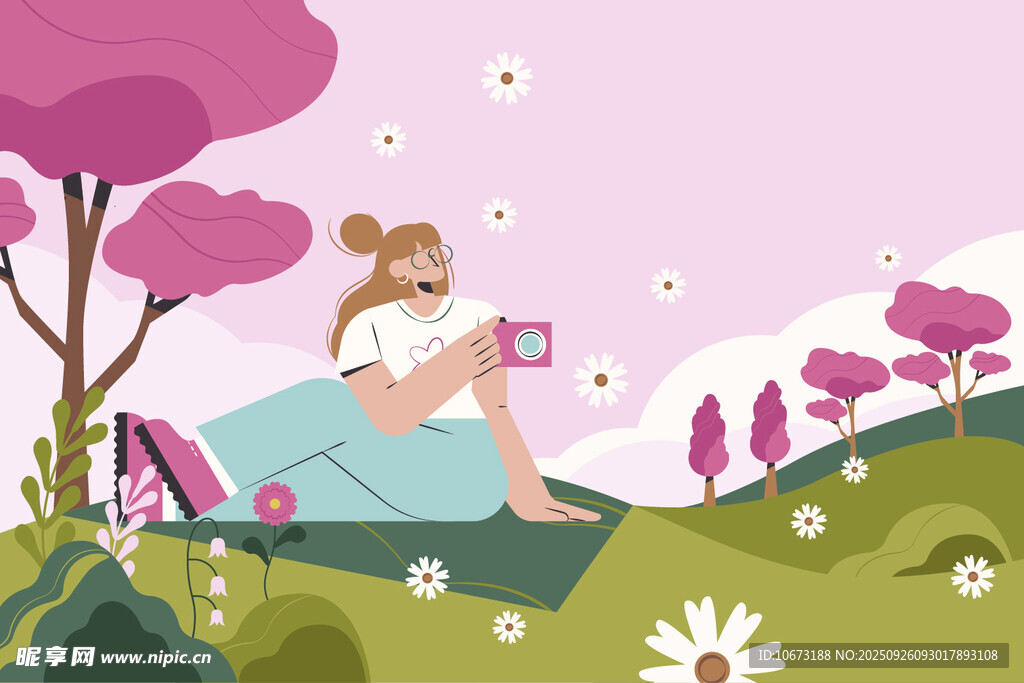 女孩戶外愜意享受下午茶
