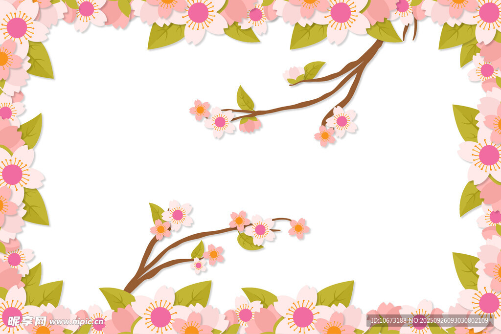 粉色花枝邊框裝飾圖案
