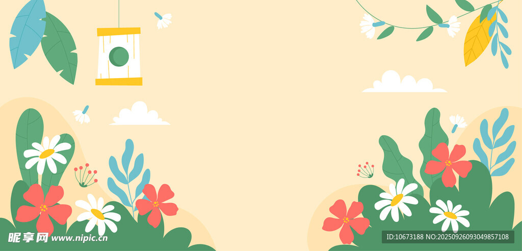 春日花卉風(fēng)景插畫(huà)