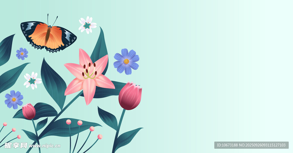 花卉與蝴蝶的清新插畫(huà)