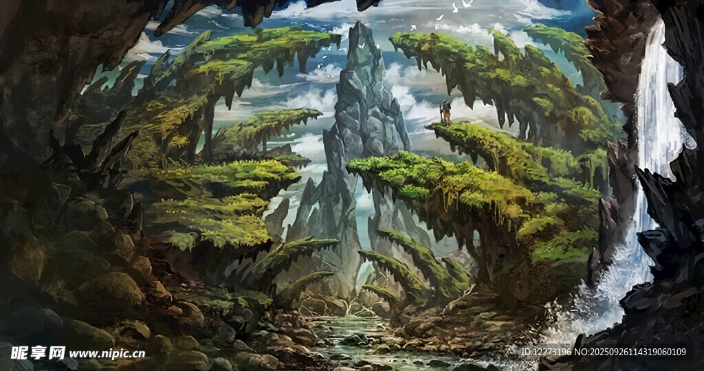 山間綠意盎然的巖石景觀