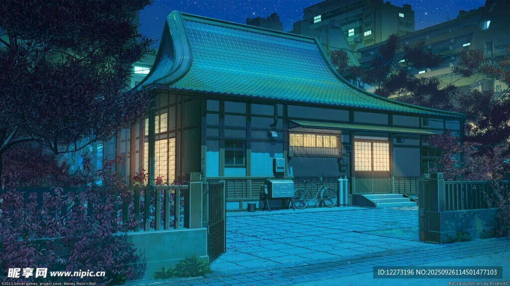 日式小屋夜景 