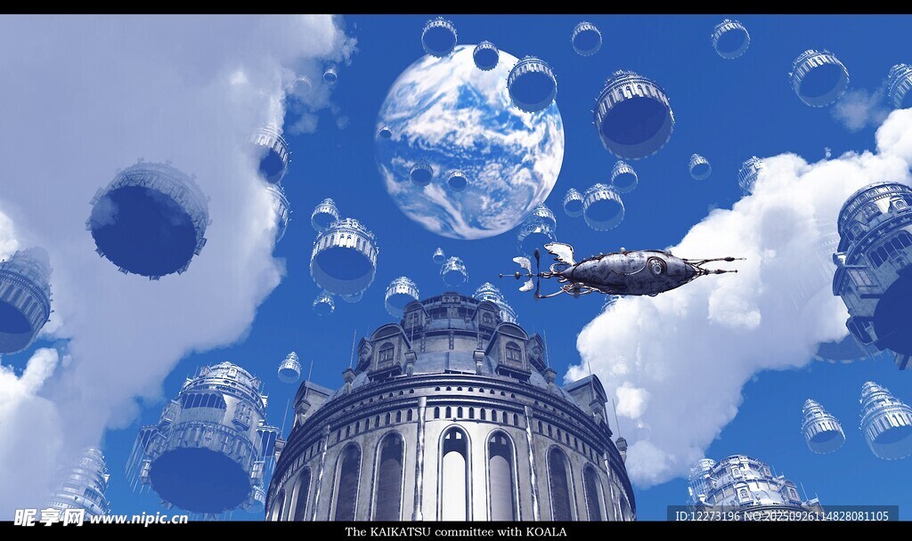 夢幻天空下的宏偉建筑