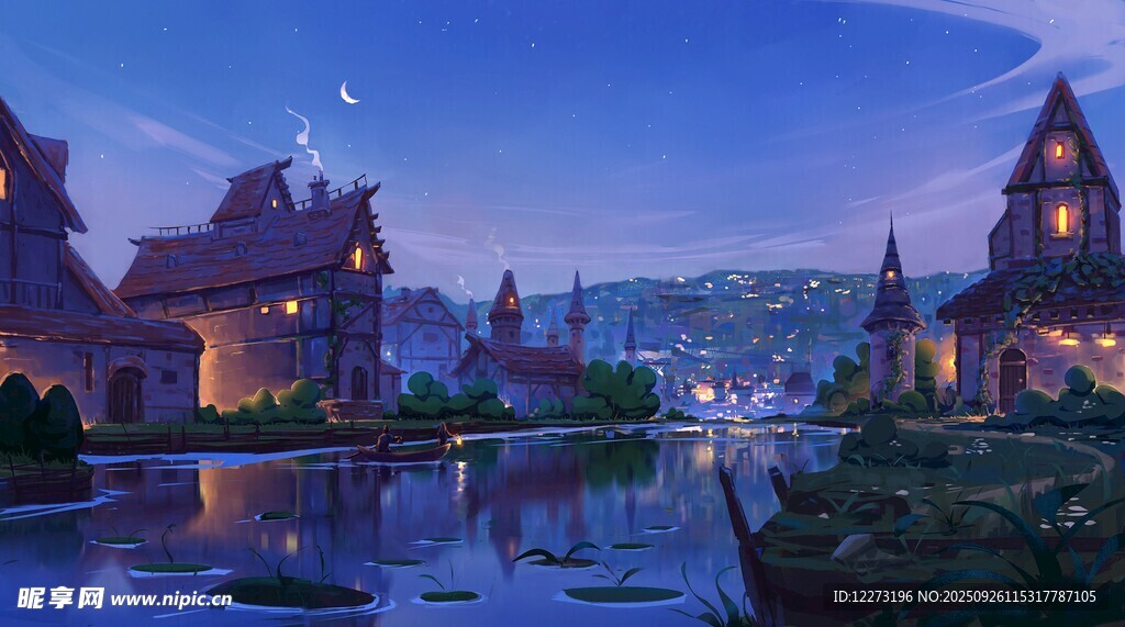 夢幻城堡夜景湖畔風光