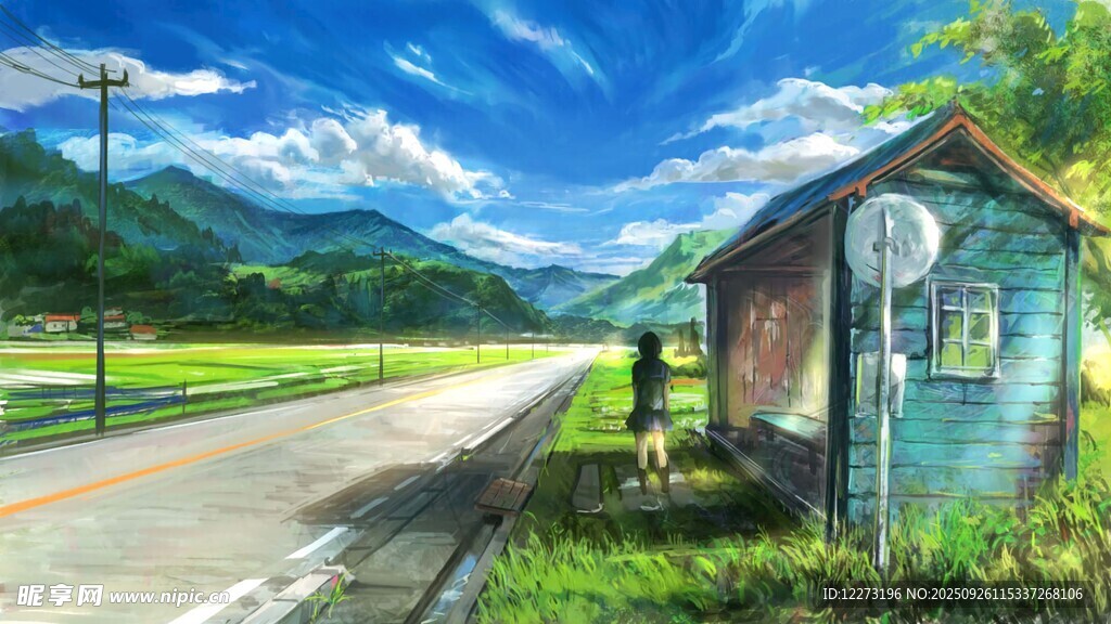 鄉(xiāng)村路旁小屋風(fēng)景