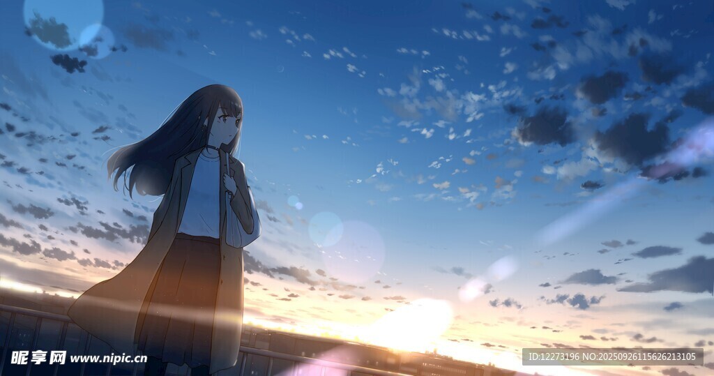 少女于天際線的靜謐時刻