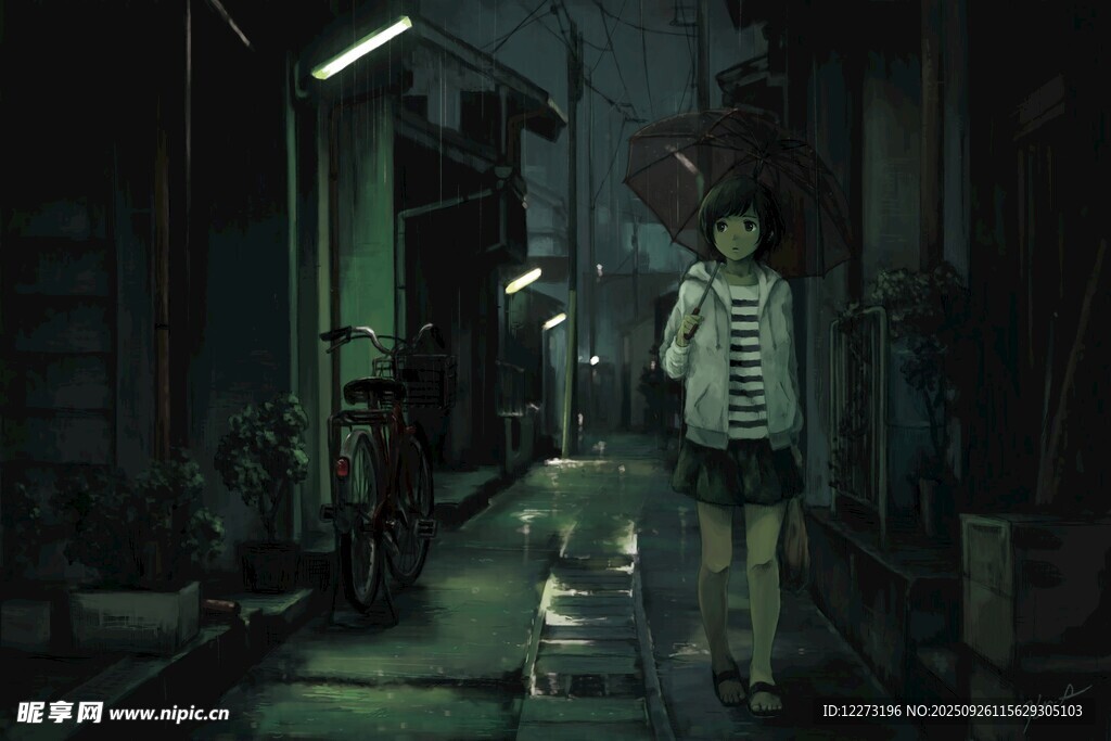 昏暗小巷中的獨(dú)行少女