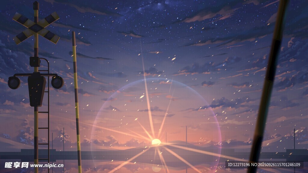 海邊日落時的夢幻天空