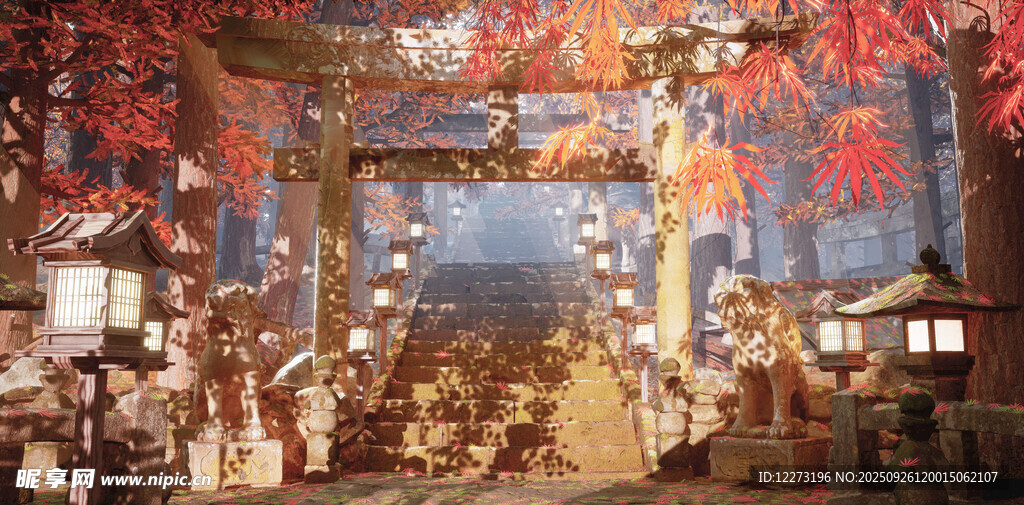 古風(fēng)紅葉下的夢(mèng)幻場(chǎng)景