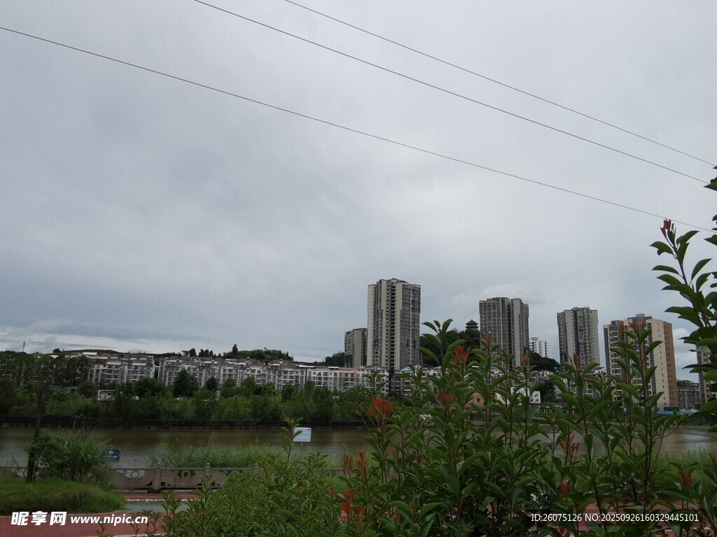 城市河畔高樓與綠植景觀