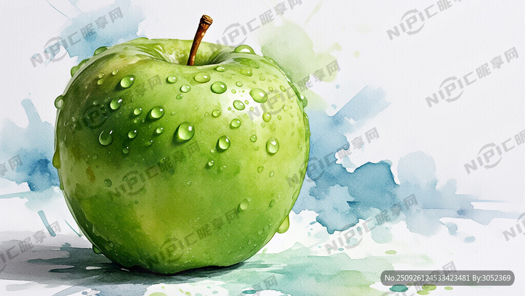 一顆綠蘋果水珠  水花動感