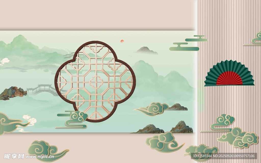 中式古風(fēng)山水圖案設(shè)計(jì)