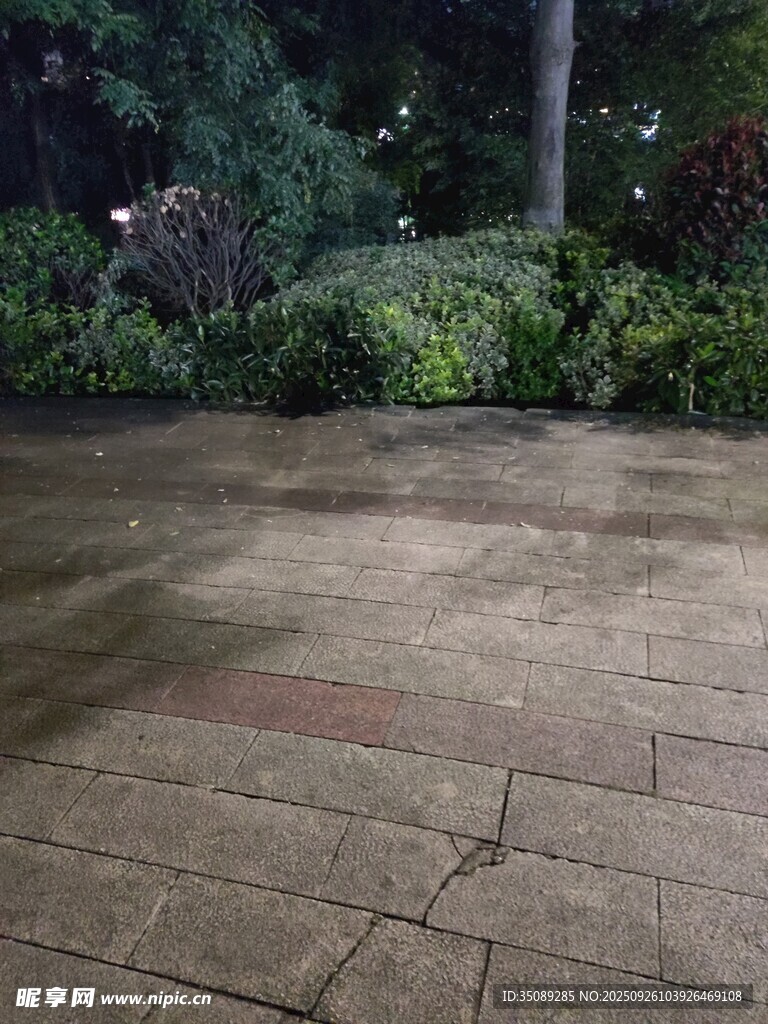 夜晚的戶外石板鋪就區(qū)域