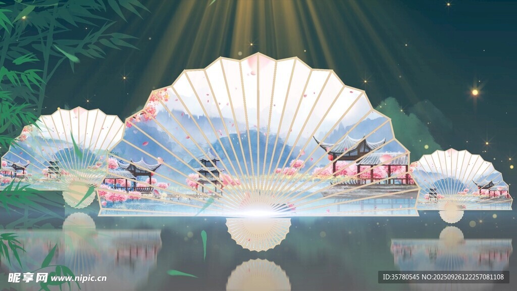 中式山水折扇舞臺場景