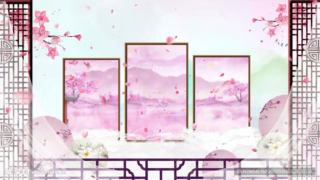 中式山水裝飾畫三聯(lián)屏