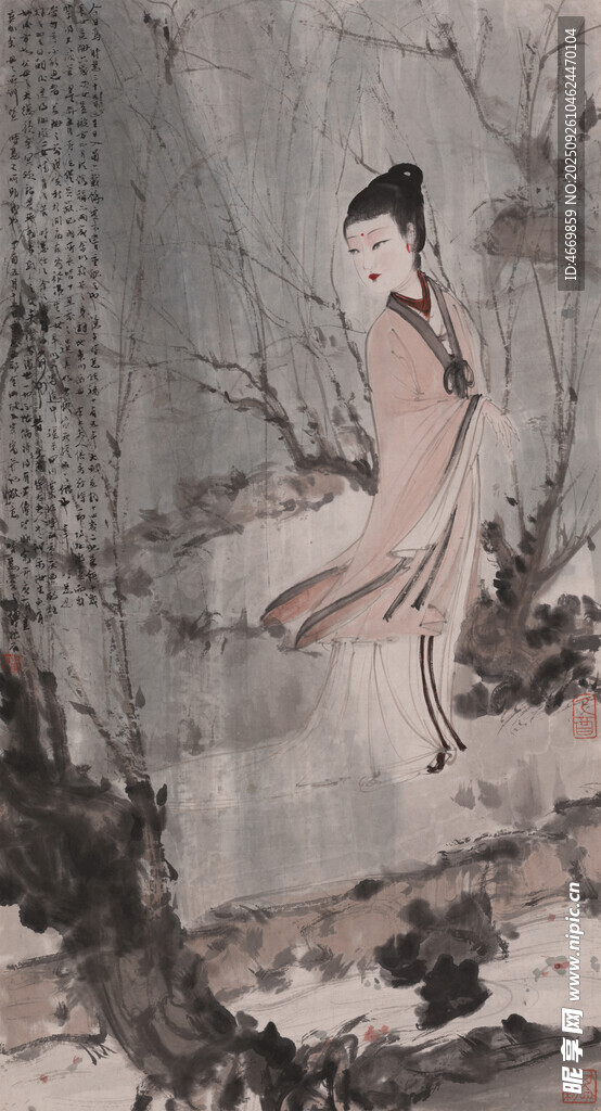 古代女子倚樹圖