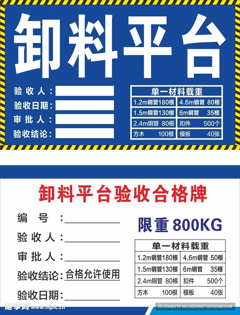 卸料平臺  安全驗收牌
