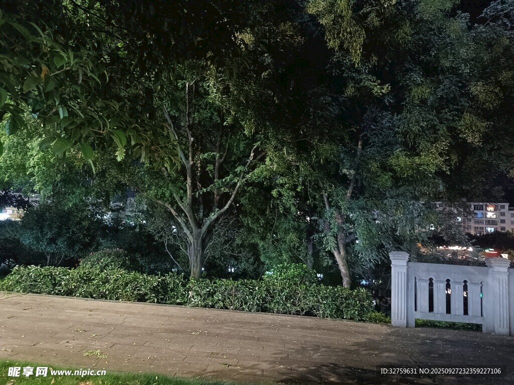 夜晚靜謐的戶外庭院場(chǎng)景