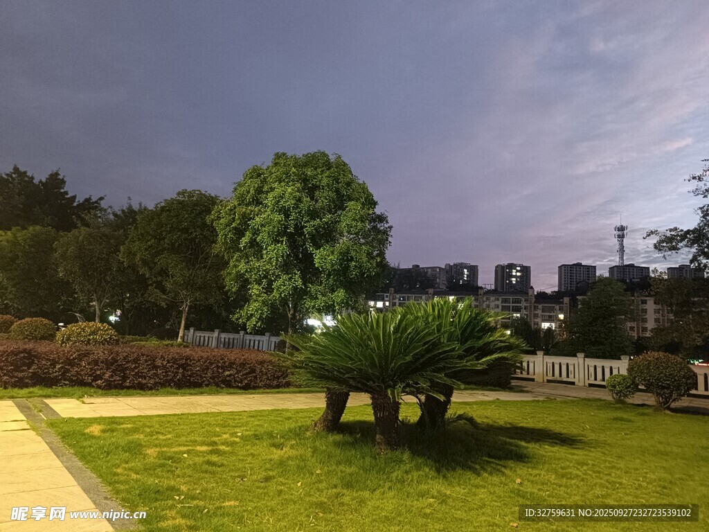 黃昏下的靜謐公園景觀
