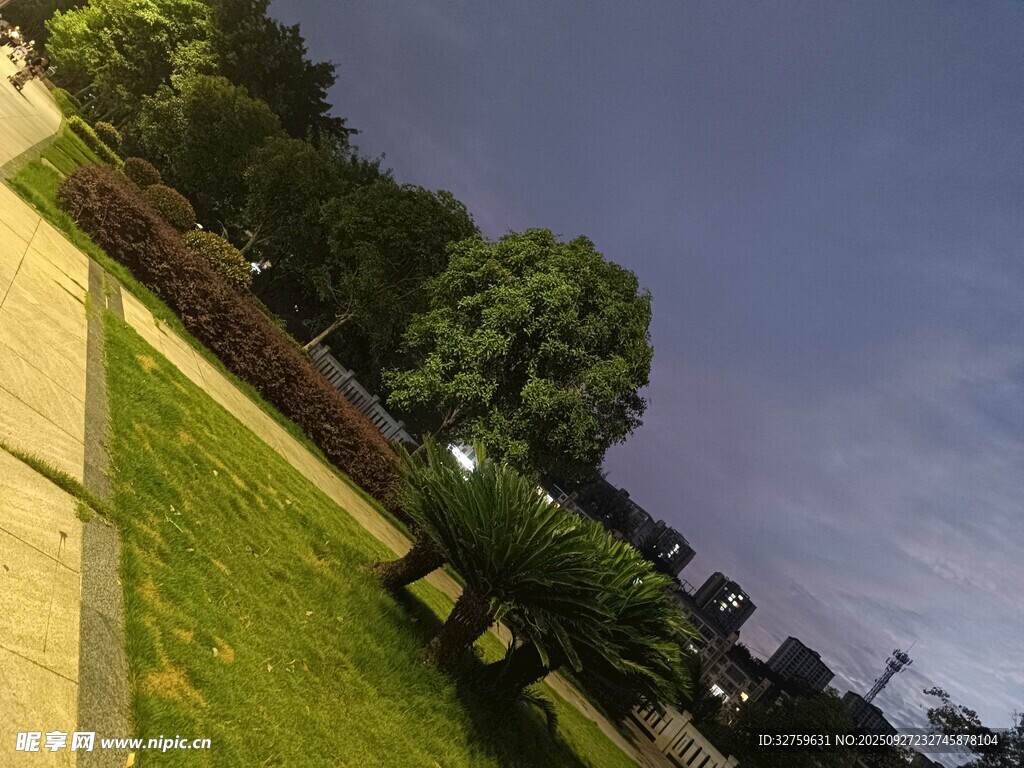 黃昏下的公園綠地景觀