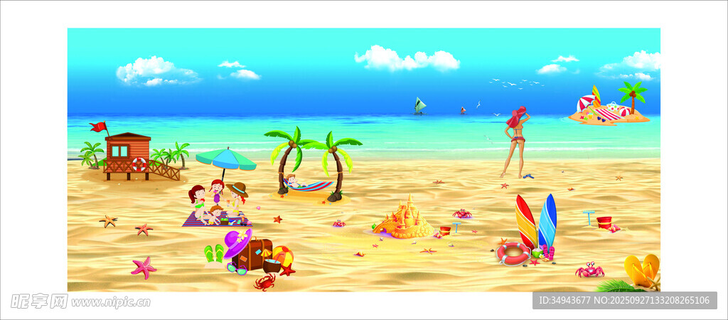 熱鬧的夏日海灘游玩場景