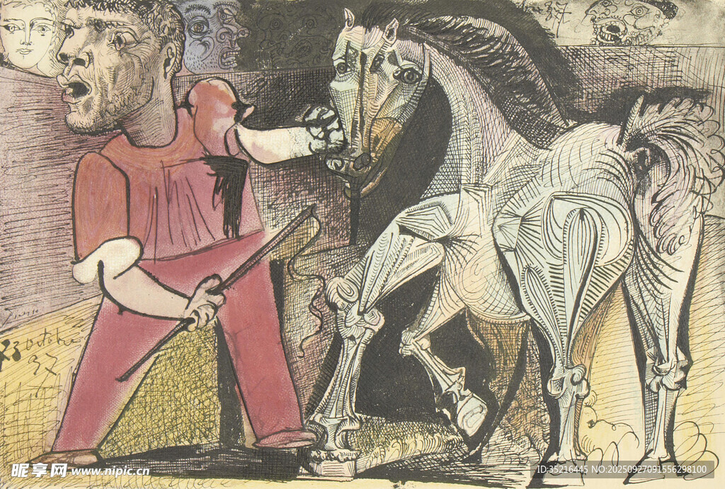 古代馴馬場景圖